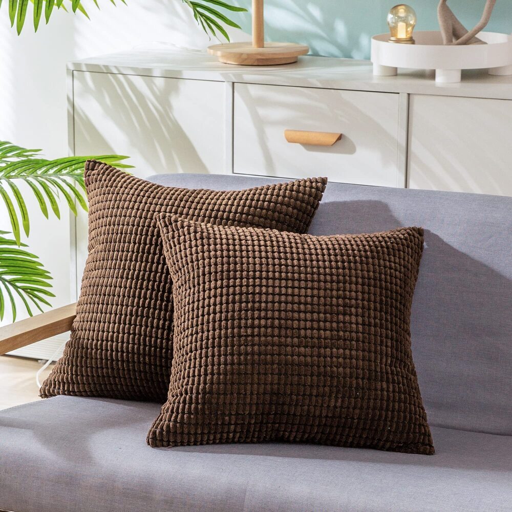 1082 Throw Pillow Covers Pack of 2 Comfy Corduroy Corn Striped Waffle